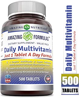 Amazing Formulas Daily Multivitamin Tablets (Non-GMO) - Just 1 Tablets A Day Formula A Complete Multivitamin to Support Cardiovascular Health, Immune Functions, Visual Functions & More* (500 Count)