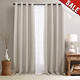 jinchan Blackout Curtains for Bedroom Linen Textured Room Darkening Drapes 84 inch Long Living Room Curtain in Greyish Beige One Panel