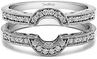 TwoBirch 0.21 Ct. Filigree Millgrained Vintage Halo Ring Guard in Sterling Silver with Diamonds (G,I2)