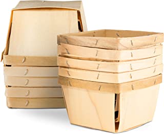 One Pint Wooden Berry Baskets (10 Pack); for Picking Fruit or Arts, Crafts and Decor; 4” Square Vented Wood Boxes