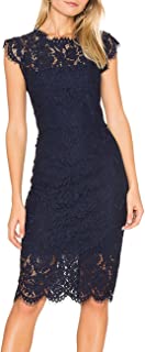 Women's Sleeveless Lace Floral Elegant Cocktail Dress Crew Neck Knee Length for Party