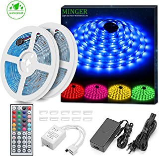 Minger LED Strip Lights Kit, Waterproof 32.8ft 5050 RGB 300led Strips Lighting Flexible Color Changing Rope Lights with 44 Key IR Remote Ideal for Room, Home, Kitchen, Party, DC 12V/3A UL Listed