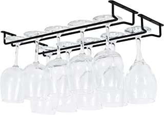 Wallniture Brix Large Stemware Wine Glass Hanger Rack Under Cabinet Kitchen Bar Storage Black Iron 17 Inch Set of 2