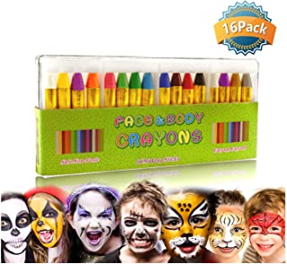 Gibot Face Paint Crayons 16 Colors Face and Body Paint Sticks Body Tattoo Crayons Kit for Kids, Child,Toddlers, Adult and World Cup Carnival,Non-Toxic,Set of 16