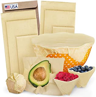 Reusable Beeswax Wrap (6 Pc) Eco Food Covers Super Cling Non-Plastic Dye Free | Odor Free Bees Wax 0 Waste Products | Eco-Wrap Biodegradable Unbleached Cloth & Cheese Wrapping