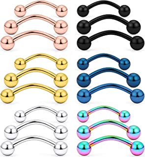 18PCS 14G Stainless Steel Eyebrow Tragus Helix Rook Daith Earrings Belly Tongue Nipple Lip Ring Barbell with Balls Body Piercing Jewelry 10mm 12mm 14mm