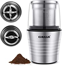 CHULUX Electric Spices and Coffee Grinder with 2.5 Ounce Two Detachable Cups for Wet/Dry Food,Powerful Stainless Steel Blades and Cleaning Brush