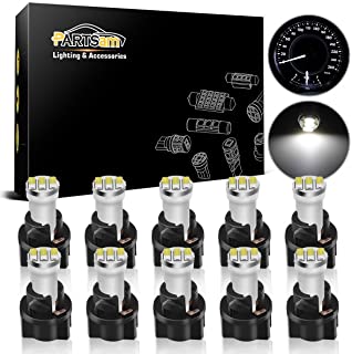 Partsam 10Pack White Twist Socket T5 73 74 3528 SMD LED Gauge Cluster Bulbs Dashboard Light Lamp Instrument Panel Indicators