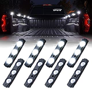 Xprite Led Rock Light for Bed Truck, 24 LEDs Cargo Truck Pickup Bed, Off Road Under Car, Foot Wells, Rail Lights, Side Marker LED Rock Lighting Kit w/Switch White - 8 PCs