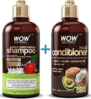 WOW Apple Cider Vinegar Shampoo & Hair Conditioner Set - (2 x 16.9 Fl Oz / 500mL) - Increase Gloss, Hydration, Shine - Reduce Itchy Scalp, Dandruff & Frizz - No Parabens or Sulfates - All Hair Types