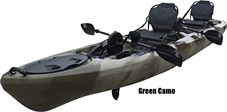 BKC PK14 14' Tandem Sit On Top Pedal Drive Kayak W/Rudder System, 2 Paddles, 2 Upright Back Support Aluminum Frame Seats 2 Person Foot Operated Kayak