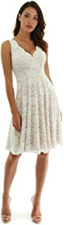 PattyBoutik Women Floral Lace Overlay Fit and Flare Dress