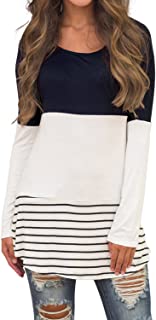 Women's Casual Color Block Lace Inset Long Sleeve T Shirt Tunic Tops