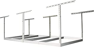 MonsterRax 4x8 Garage Storage Rack – Height Adjustable Steel Overhead Storage Rack Frame Kit with Adjustable Height – 600 Pound Weight Capacity (White, 24