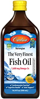 Carlson - The Very Finest Fish Oil, 1600 mg Omega-3s, Norwegian Fish Oil, Wild-Caught, Sustainably Sourced Fish Oil Liquid, Lemon, 16.9 Fl Oz