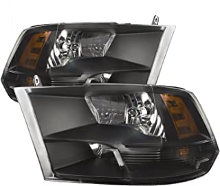 PERDE Black Housing Halogen Headlights W/Quad option Compatible with Dodge Ram 1500 2500 3500 Ram Includes Left Driver and Right Passenger Side Headlamps W/Quad