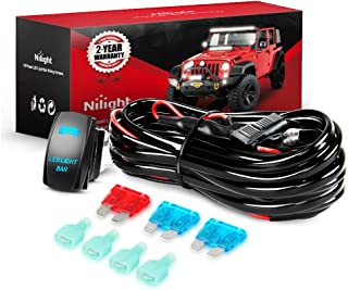Nilight NI -WA 07 16AWG Wiring Harness Kit - 2 Leads LED Light Bar 12V On/Off 5 Pin Rocker Switch Power Relay Blade Fuse for Jeep Boat Trucks, 2 Years Warranty