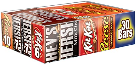 HERSHEY'S Halloween Chocolate Candy Bar Assorted Variety Pack Milk Chocolate, Milk Chocolate Almond, KIT KAT, Reese’S Cups, Full Size, 30 Count Gift