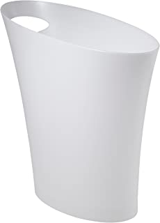 Umbra Skinny Sleek & Stylish Bathroom Trash, Small Garbage Can Wastebasket for Narrow Spaces at Home or Office, 2 Gallon Capacity, Metallic White