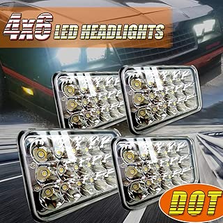 (4pcs) Dot approved 4x6 inch LED Headlights Rectangular Replace H4651 H4652 H4656 H4666 H6545 for Peterbil 379 Kenworth T600 T800 W900 Freightinger Ford Probe Chevrolet Oldsmobile Cutlass
