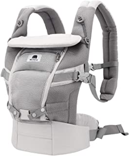 Meinkind Baby Carrier, 4-in-1 Convertible Carrier Ergonomic Soft Breathable Comfortable Baby Carrier for 7~45lbs Baby, Front Back Carrier with Head Support, Padded Shoulder Strap, Sunshade, Grey
