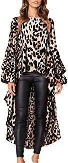 Angashion Women's Loose Lotus Leaf Cocktail Round Neck Flounce Ruffle Sleeve Irregular High Low Maxi Dress