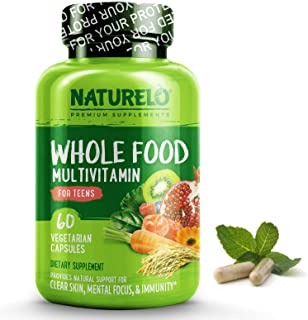 NATURELO Whole Food Multivitamin for Teens - Natural Vitamins & Minerals for Teenage Boys & Girls - Best Supplement for Active Kids - with Plant Extracts - Non-GMO - Vegan & Vegetarian - 60 Capsules