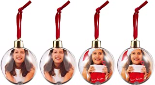 Pack of 4 Hanging Photo Ball Ornaments - Plastic Balls for Displaying Photos and DIY Craft Use - Great for Decorating Christmas Trees - Ready to Hang with Satin String, 2.7 Inches in Dia., Clear