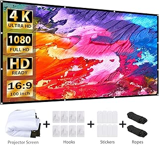 VANKYO Projector Screen 100 Inches 16:9 Portable Indoor Outdoor Projection Polyester Spandex Movie Screen Foldable Wall Mounted with Peel and Hooks