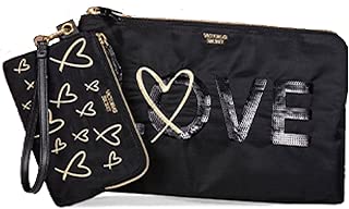 Victoria's Secret Bling Sequin LOVE Clutch Zippered Pouch Wristlet Set
