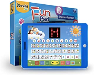 Spanish-English Tablet / Bilingual Educational Toy with LCD Screen Display. Touch-and-Teach Pad for Children. Learning Spanish and English. ABC Games, Spelling, “Where is?” Kids Game, Fun Melodies