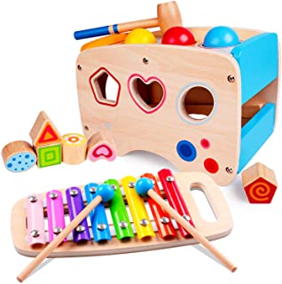 rolimate Hammering Pounding Toys Wooden Educational Toy Xylophone Shape Sorter, Christmas Birthday Gift for 1 2 3+ Years Old Boy Girl Baby Toddler Developmental Montessori Learning Block Toy