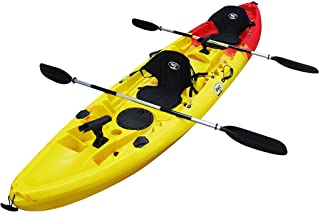 BKC TK219 12.2' Tandem Fishing Kayak W/Soft Padded Seats, Paddles,6 Rod Holders Included 2-3 Person Angler Kayak