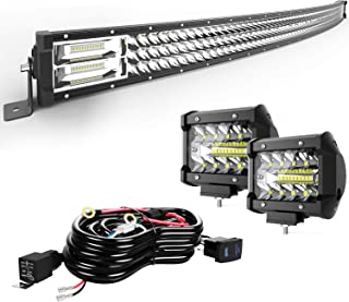 TURBOSII Led Light Bar 30/32Inch 441W Curved Triple Row Offroad Led Bar Waterproof 44100LM Spot Flood Combo + 2Pc 4Inch Led Pods Fog Lights + Wiring For Jeep Truck Suv Polaris Ranger Rzr Golf Cart 4x4