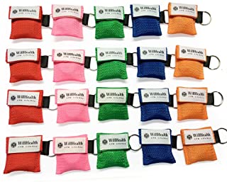 WillHealth 20 Pack CPR Pocket Mask CPR Mask KeyChain Kit Emergency Face Shields with One-way Valve Breathing Barrier for First Aid Rescue or AED Training