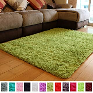 PAGISOFE Soft Shag Green Furry Area Rugs for Living Room Bedroom Kids Room Rug Fluffy Comfy Floor Carpet for Nursery Modern Plush Home Center Decorative Rug Fur Rug Mat 4' x 5',（Grass Green）
