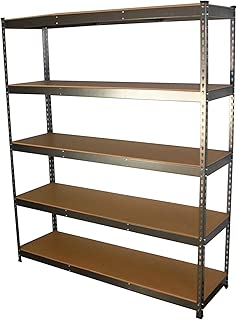 MonsterRax 18”x60”x72” Modular Garage Shelving – Hammertone Steel Storage Rack – 300 Pounds Per Shelf – 5-Tier Shelves/Work Bench (18x60x72)