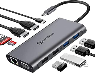 USB C Hub, UtechSmart Triple Display USB Type C Adapter Docking Station with 2 HDMI, VGA, Power Delivery Type C Port,SD TF Card Reader, 4 USB Ports USB-C Dock Compatible for MacBook, Other USBC Laptop