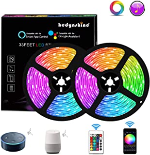 Hedynshine 33 Ft LED Strip Lights, Waterproof Tape Lights with 300 LEDs SMD 5050 RGB Rope Lights, Sync to Music, 24 Key Remote Control and Compatible with Alexa/Google Home,WiFi LED Lights Strip