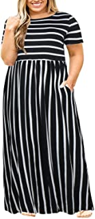 Women Short Sleeve Loose Plain Casual Plus Size Long Maxi Dress with Pockets