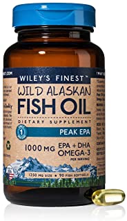Wiley’s Finest Peak EPA, 1000mg Omega-3s,NSF-Certified, Wild Alaska-Caught Fish Oil, 90 Softgels