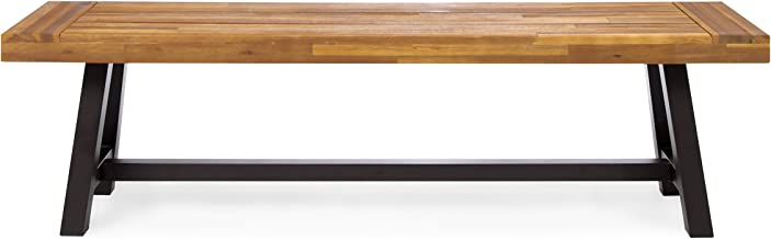 Christopher Knight Home 300496 Colonial Outdoor Finish Acacia Wood & Rustic Metal Bench, Sand Black
