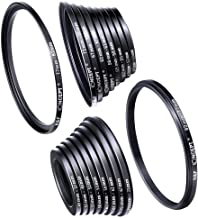 Filter Ring Adapter, K&F Concept 18pcs Camera Lens Filter Metal Stepping Rings kit (Includes 9pcs Step Up Ring Set + 9pcs Step Down Ring Set) Black