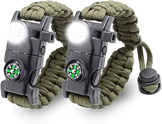 LeMotech 20 in 1 Adjustable Paracord Survival Bracelet, Tactical Emergency Gear Kit Includes SOS LED Flashlight, Compass, Rescue Whistle and Fire Starter-Outdoor Hiking Camping