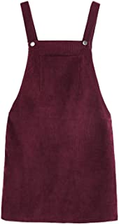 Romwe Women's Straps A-line Corduroy Pinafore Bib Pocket Overall Dress