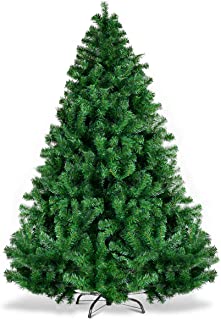 Goplus Artificial Christmas Tree, Unlit Premium Hinged Spruce Xmas Tree with Solid Metal Stand, for Outdoor and Indoor Decor