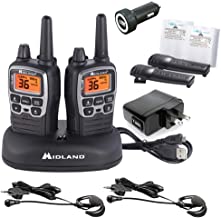 Midland - X-TALKER T77VP5, 36 Channel FRS Two-Way Radio - Up to 38 Mile Range Walkie Talkie, 121 Privacy Codes, and NOAA Weather Scan + Alert (Includes a Carrying Case and Headsets) (Black/Silver)