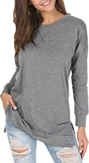 Women's Fall Long Sleeve Side Split Loose Casual Pullover Tunic Tops