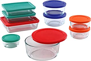 Pyrex Meal Prep Simply Store Glass Rectangular and Round Food Container Set, 18-Piece, Multicolored