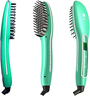Irresistible Me Revolutionary New Generation Hair Straightening Brush - Ceramic Tourmaline 3D Technology Flattening Straightener - No Hair Damage - Best Professional Flattening Hot Tool - Jade